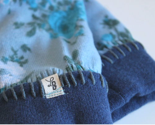 Blue Flowers Fingerless Mittens (Hand-Warmers)