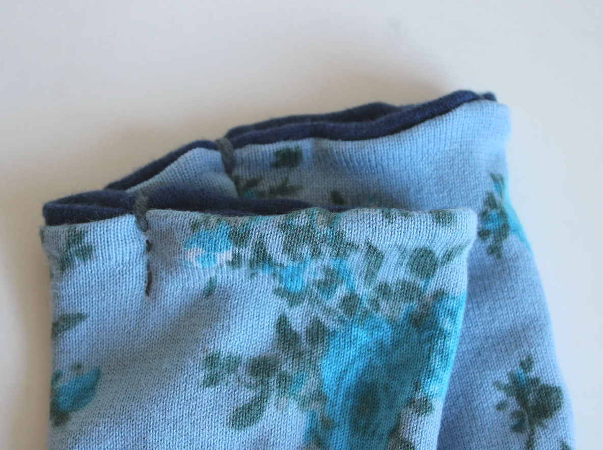 Blue Flowers Fingerless Mittens (Hand-Warmers)
