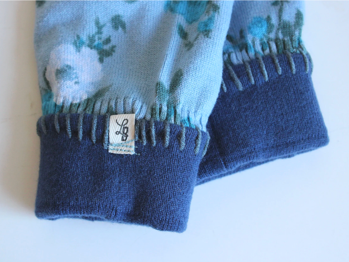 Blue Flowers Fingerless Mittens (Hand-Warmers)