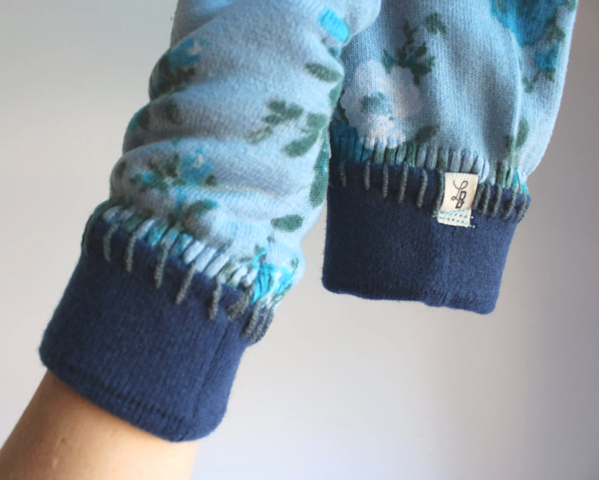 Blue Flowers Fingerless Mittens (Hand-Warmers)