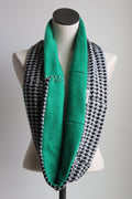 Black + White + Green Houndstooth Cashmere Lined Infinity Scarf
