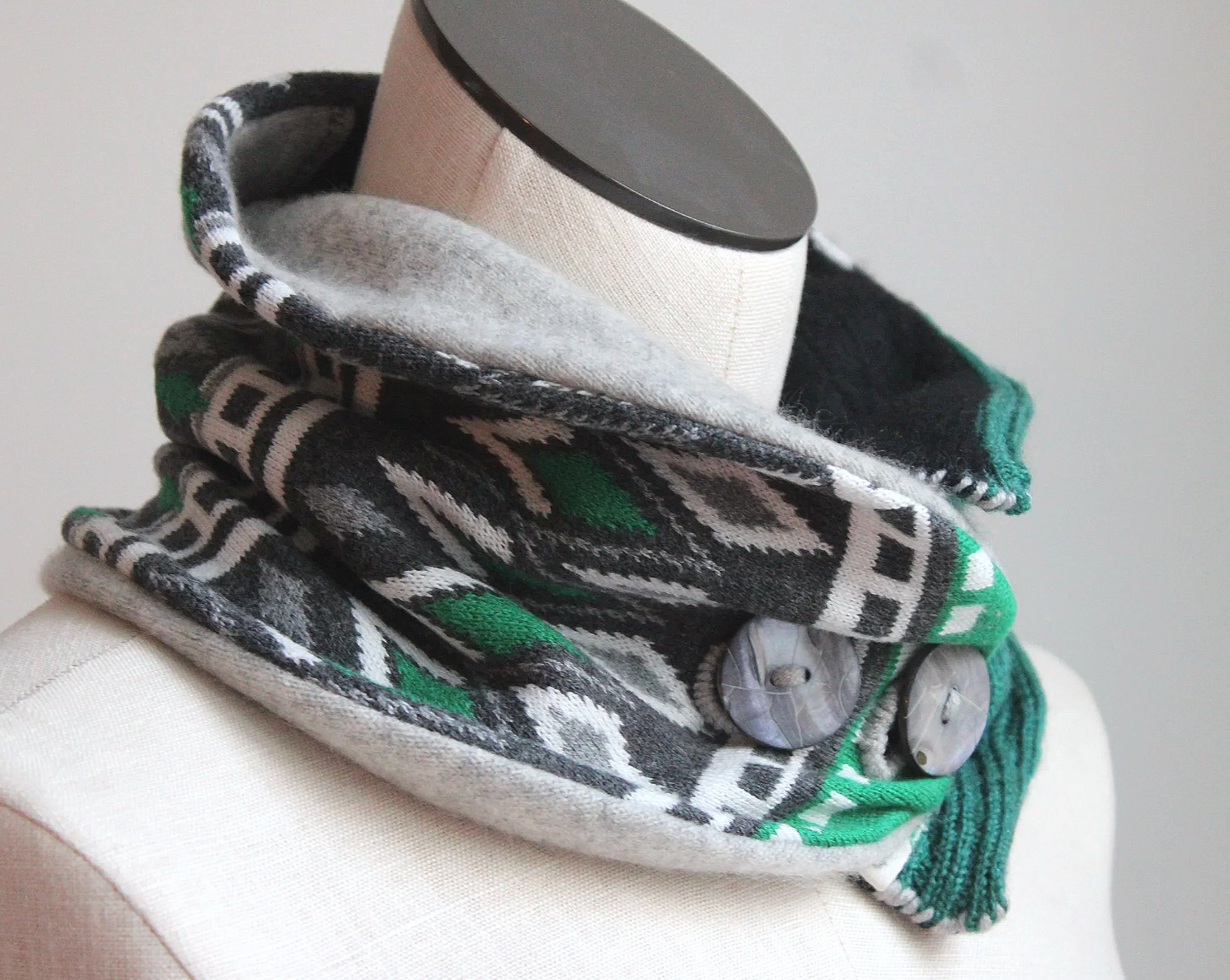 Lucky Green Diamond Cashmere Lined Neck-Warmer