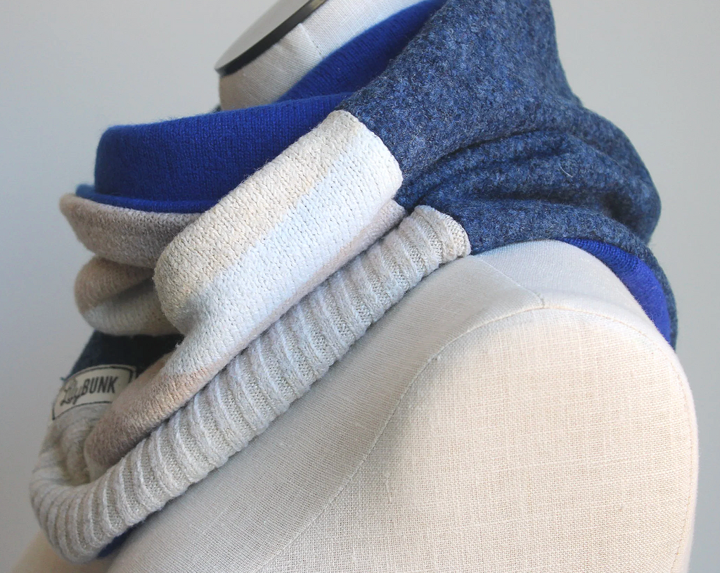 Blue Beige Cashmere Lined Infinity Scarf