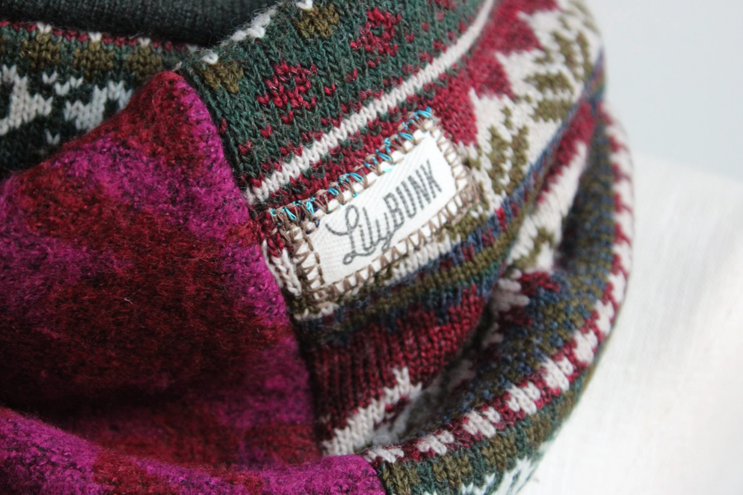 Bright Maroon + Tea Tree Green Cashmere Lined Infinity Scarf