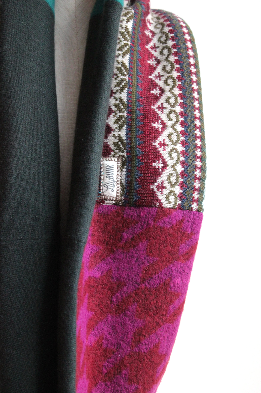 Bright Maroon + Tea Tree Green Cashmere Lined Infinity Scarf