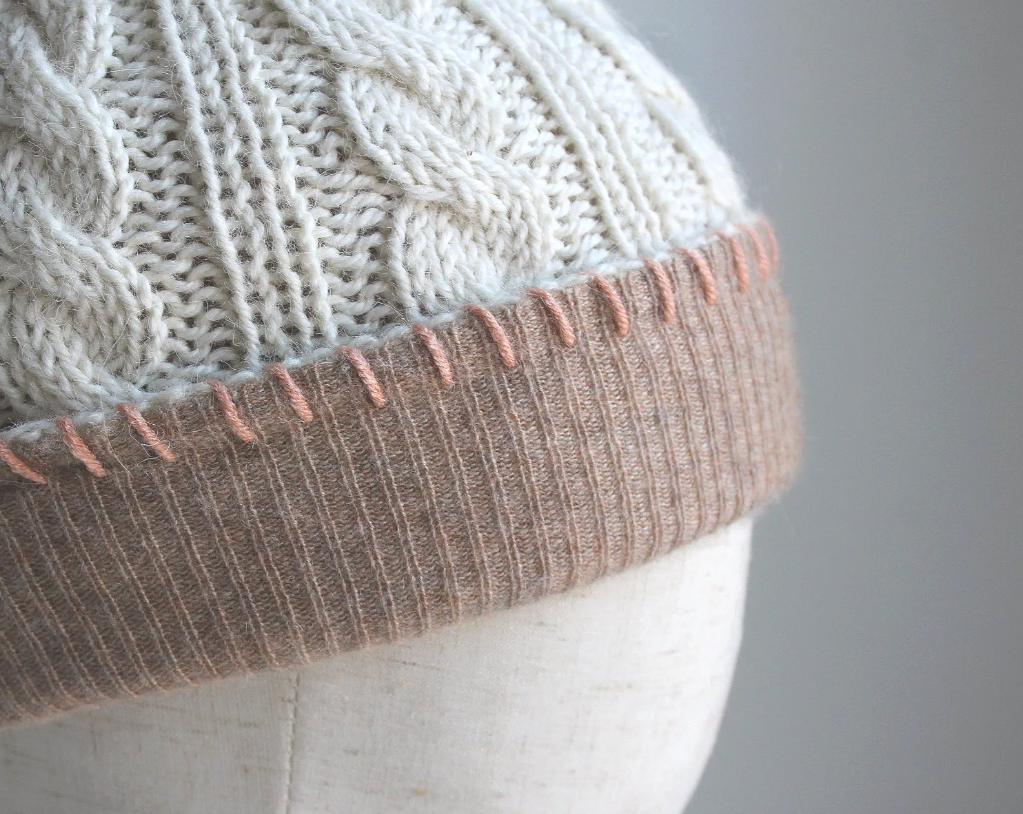 Cream-Cinnamon Cashmere Lined Hand-Knit Beanie