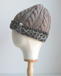 Ash-Tan Leopard Cashmere Lined Hand-Knit Beanie