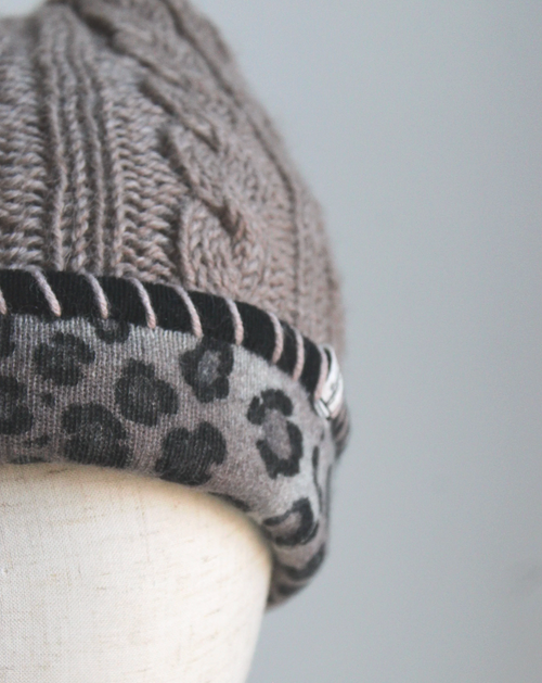 Ash-Tan Leopard Cashmere Lined Hand-Knit Beanie
