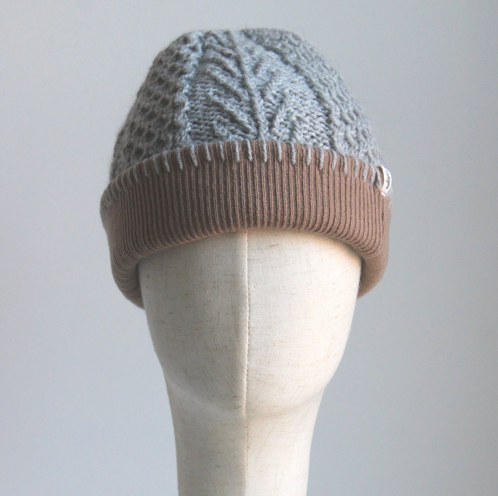 Gray Cinnamon Cashmere Lined Hand-Knit Beanie