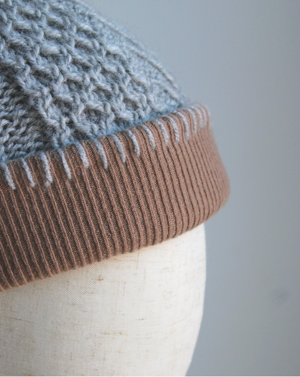 Gray Cinnamon Cashmere Lined Hand-Knit Beanie