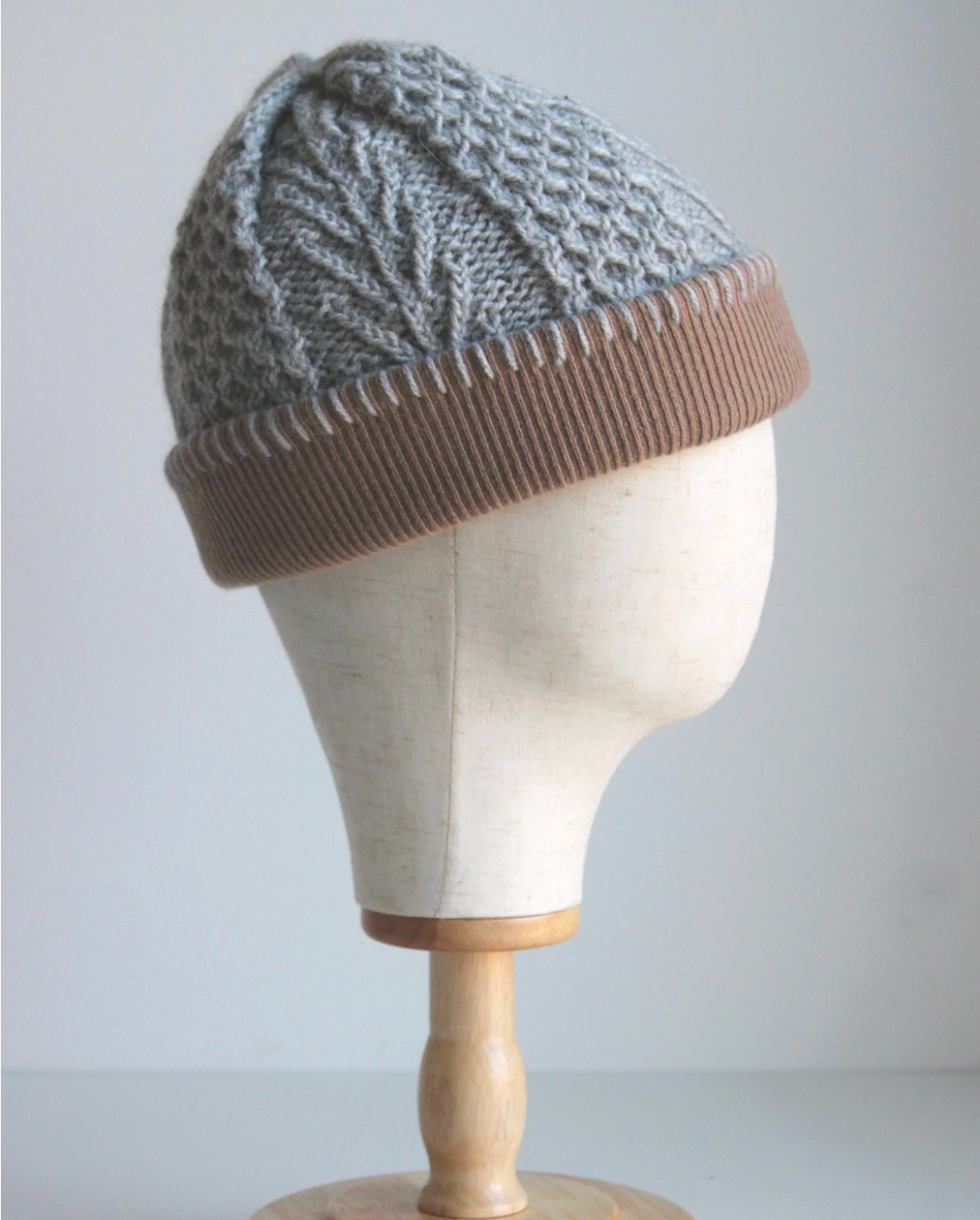 Gray Cinnamon Cashmere Lined Hand-Knit Beanie