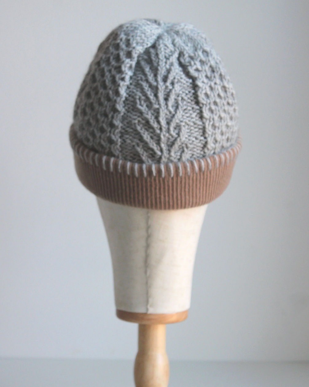 Gray Cinnamon Cashmere Lined Hand-Knit Beanie