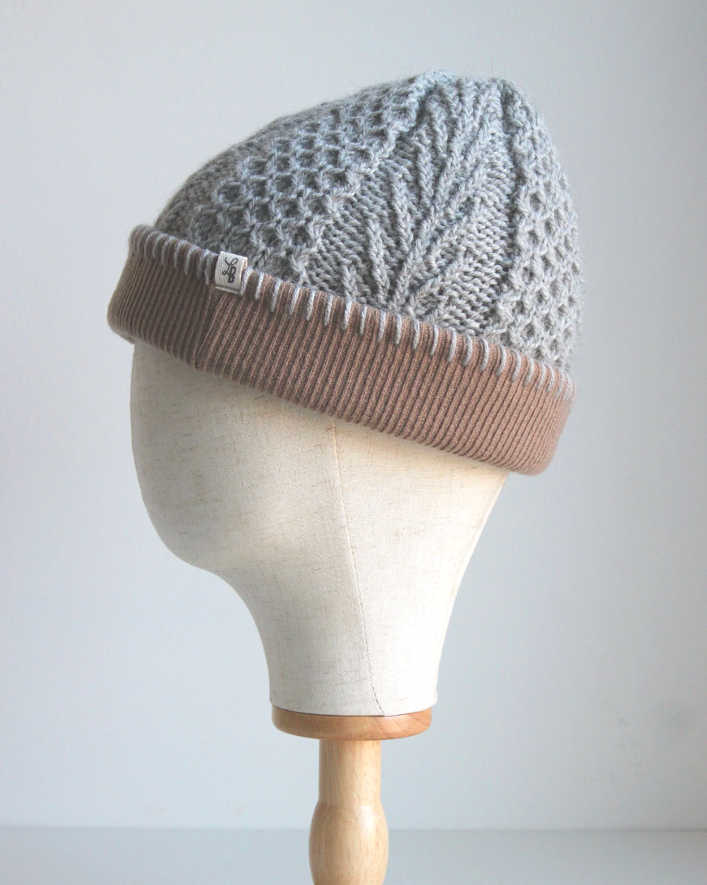 Gray Cinnamon Cashmere Lined Hand-Knit Beanie