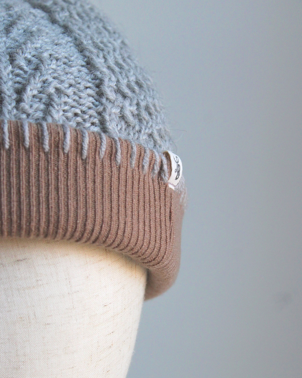 Gray Cinnamon Cashmere Lined Hand-Knit Beanie