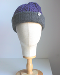 Purple-Dark Gray Cashmere Lined Hand-Knit Beanie