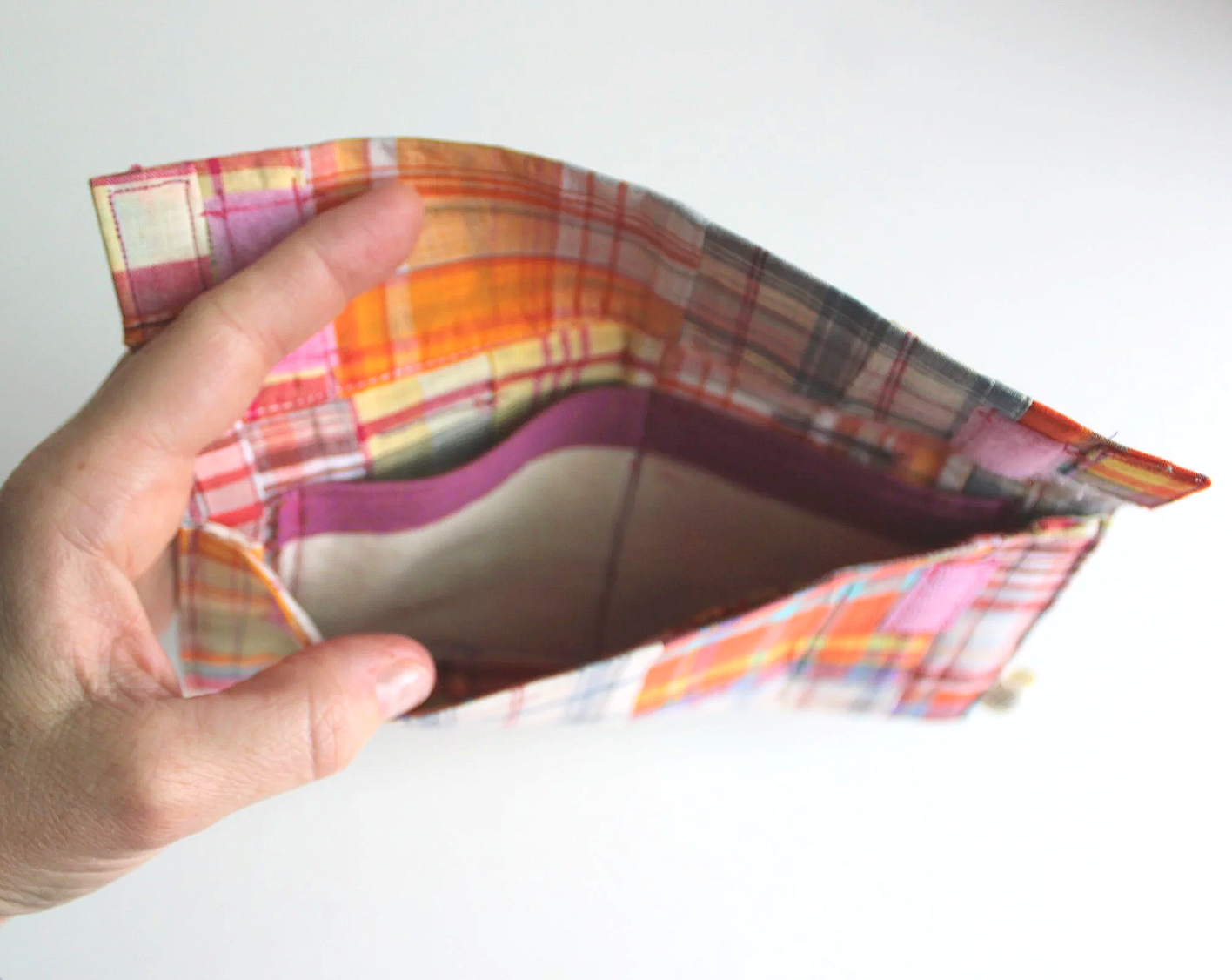 Orange Plaid & Rainbow Hand-Catch Wallet