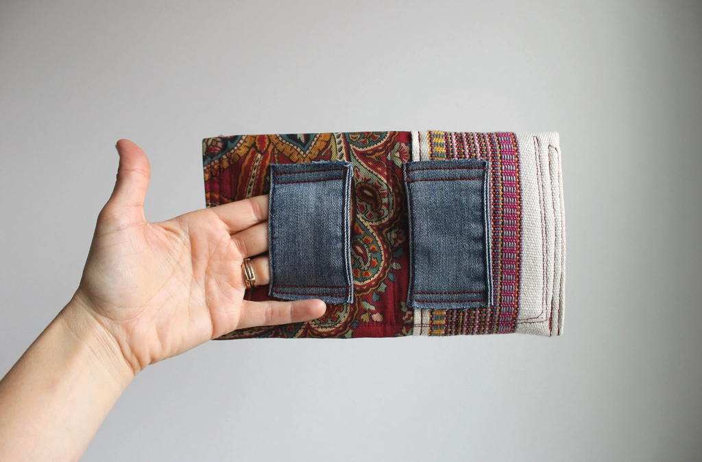 Paisley Striped Denim Hand-Catch Wallet