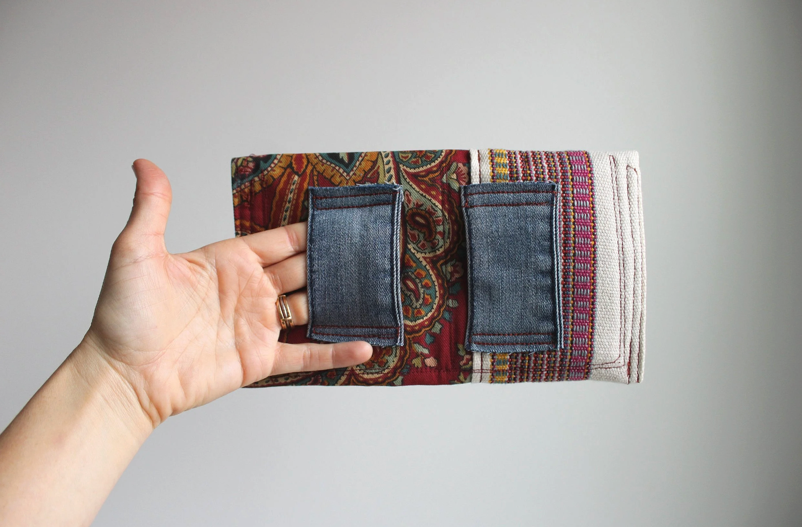 Paisley Striped Denim Hand-Catch Wallet