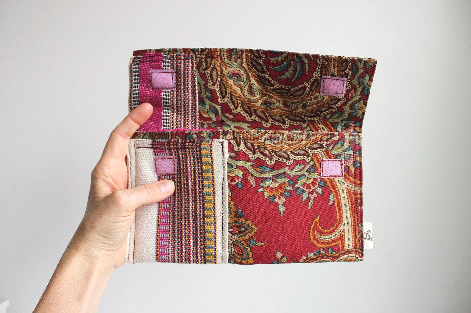 Paisley Striped Denim Hand-Catch Wallet