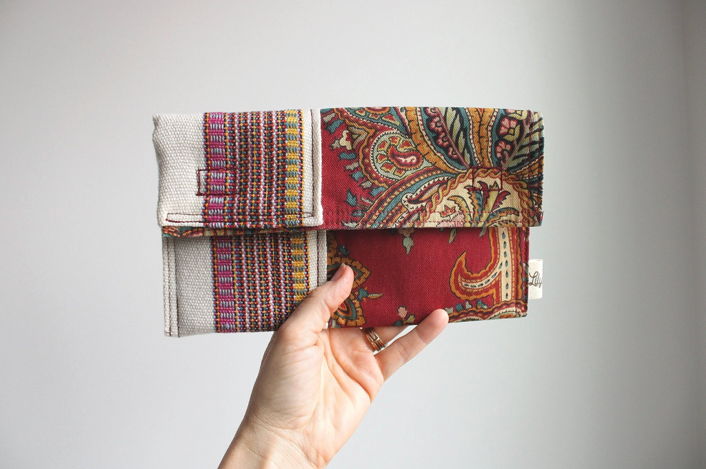 Paisley Striped Denim Hand-Catch Wallet