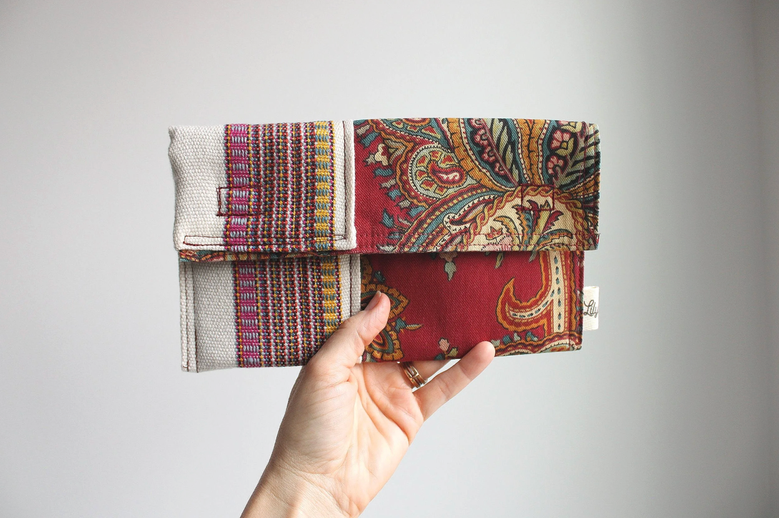 Paisley Striped Denim Hand-Catch Wallet