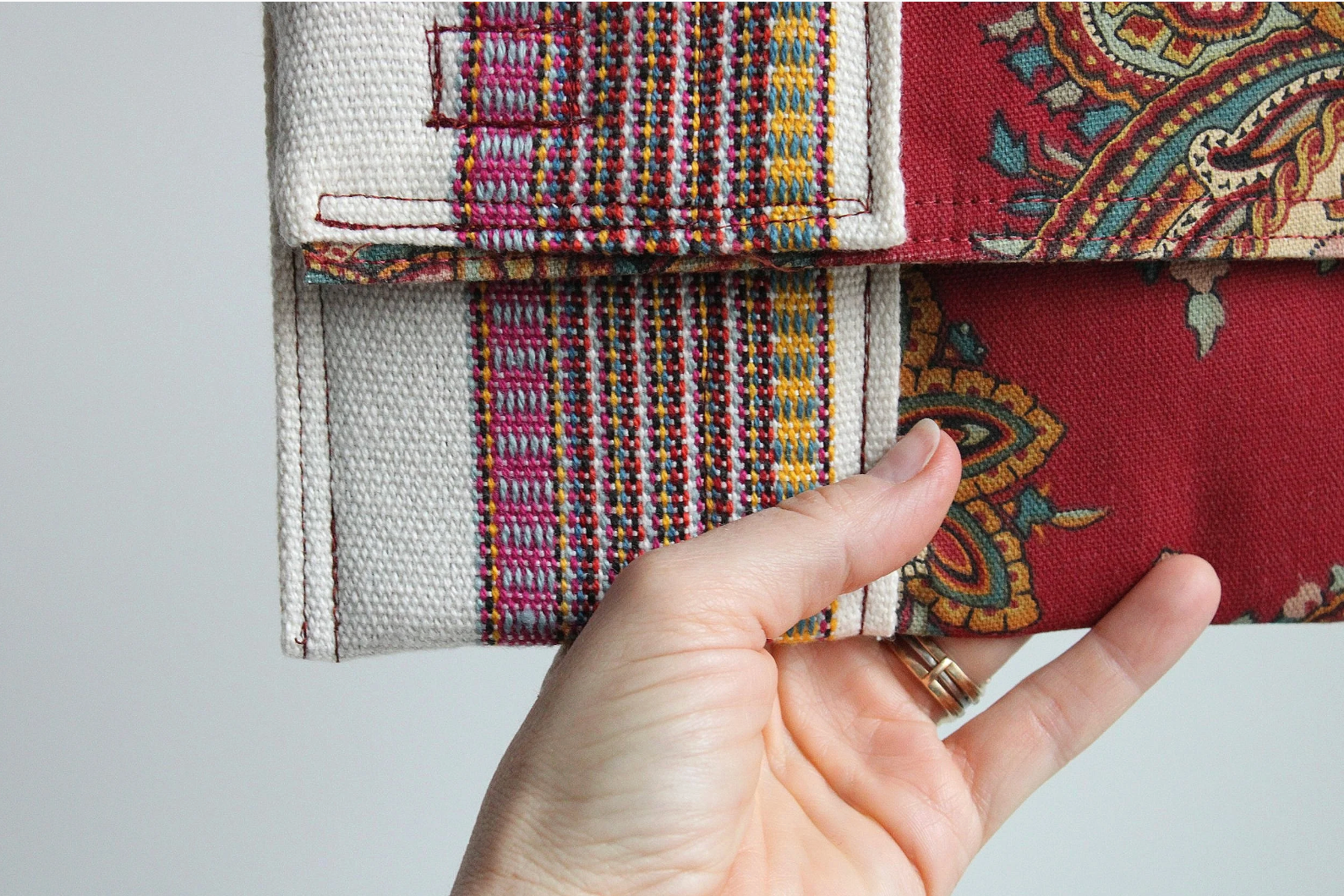 Paisley Striped Denim Hand-Catch Wallet