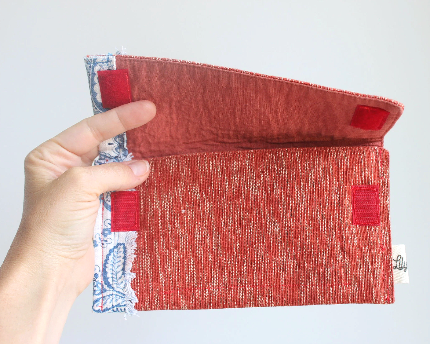 Rust Red & Blue Paisley Hand-Catch Wallet