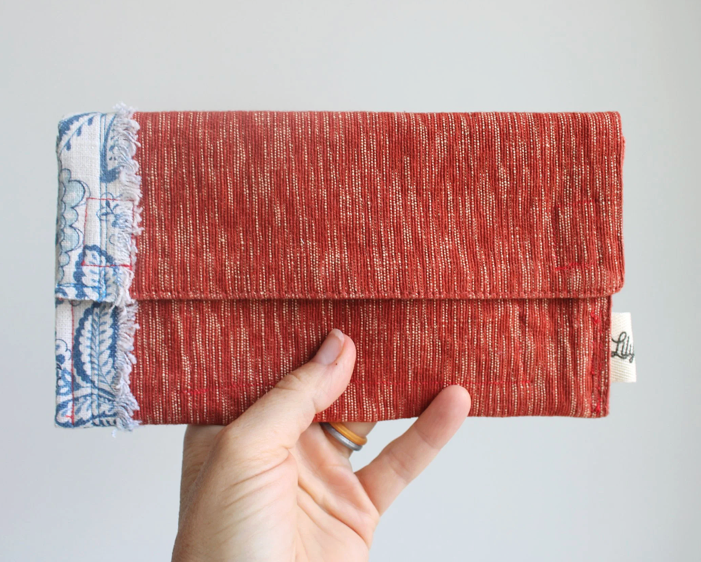 Rust Red & Blue Paisley Hand-Catch Wallet