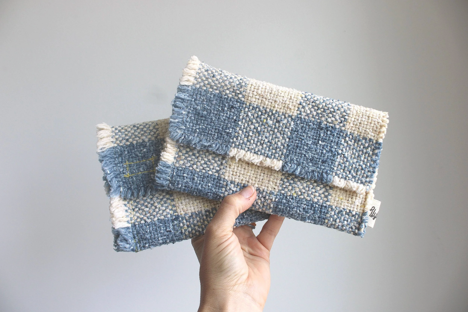 Blue & White Checkered Hand-Catch Wallet