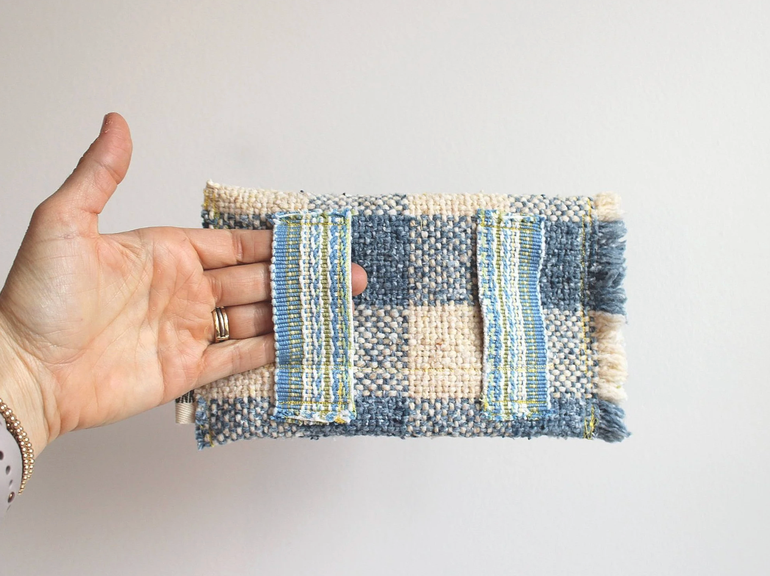 Blue & White Checkered Hand-Catch Wallet